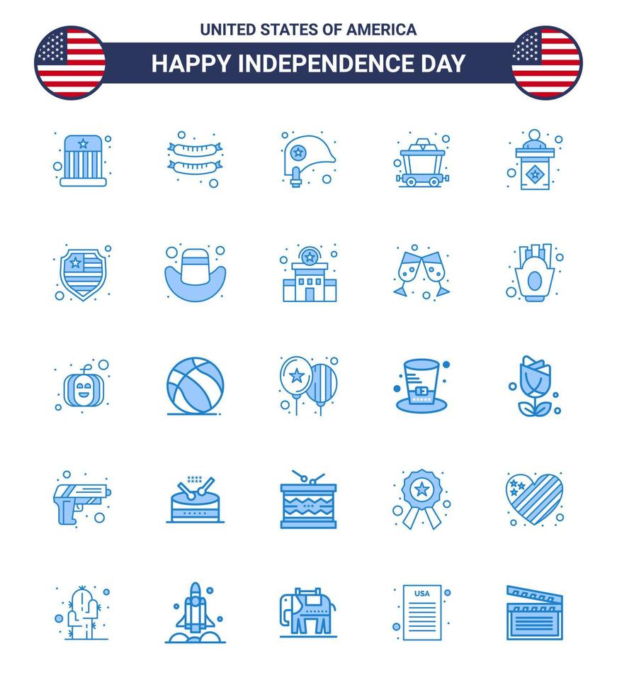 25 paquete azul de estados unidos de signos y símbolos del día de la independencia del casco de elección de signo usa mine elementos de diseño vectorial editables del día de estados unidos vector