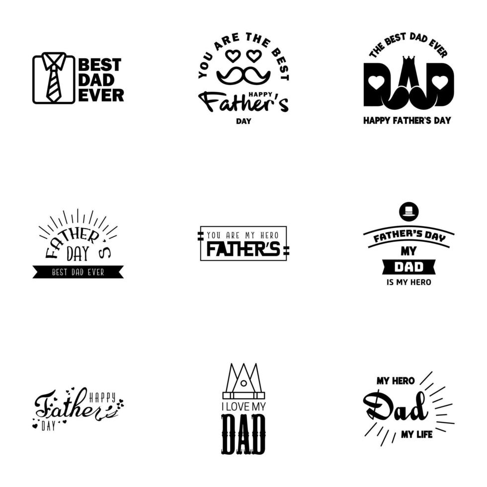 Happy fathers day 9 Black Typography Fathers day background design Fathers day greeting card Editable Vector Design Elements