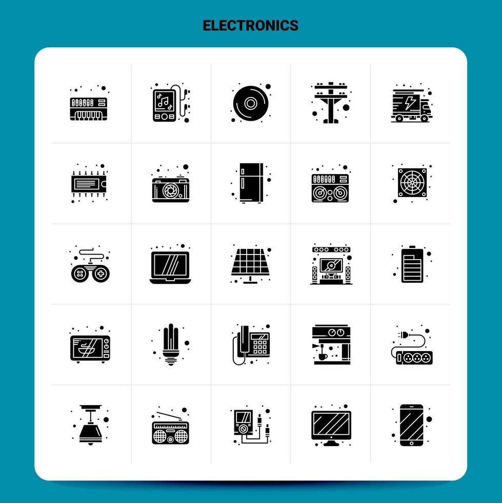 Solid 25 Electronics Icon set Vector Glyph Style Design Black Icons Set Web and Mobile Business ideas design Vector Illustration