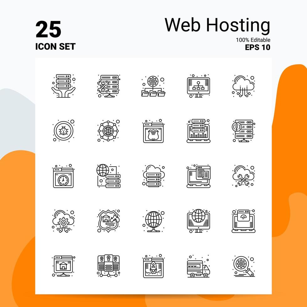 25 Web Hosting Icon Set 100 Editable EPS 10 Files Business Logo Concept Ideas Line icon design vector