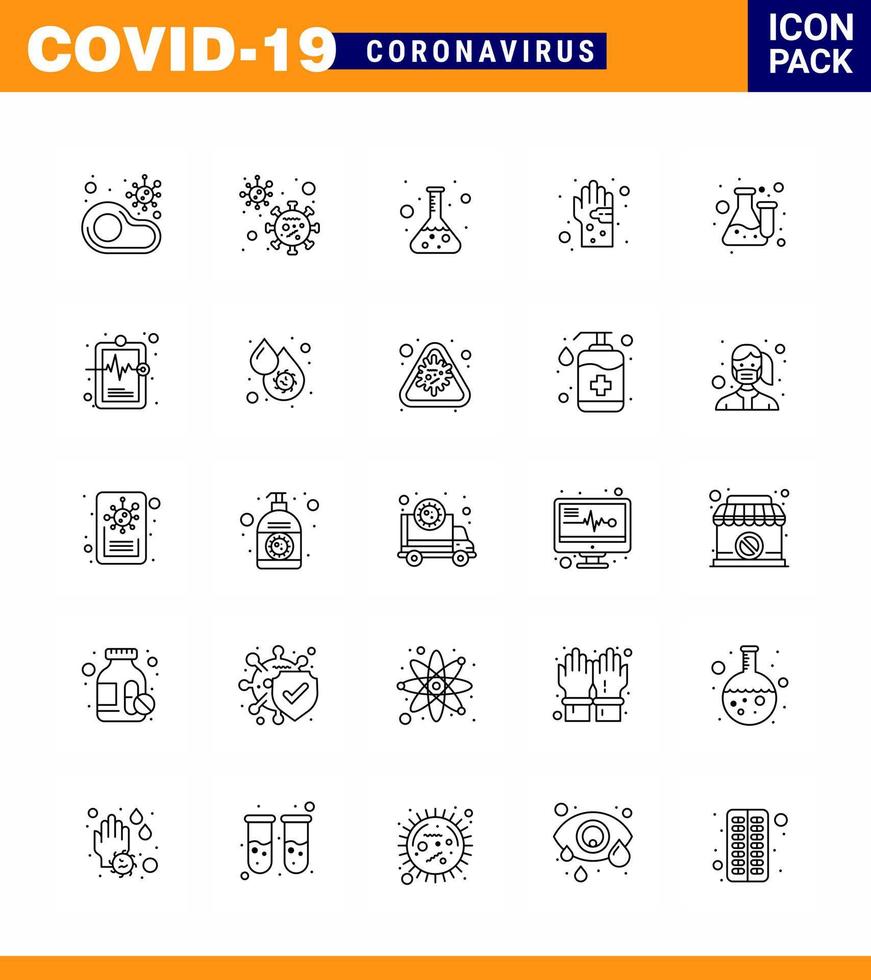 corona virus prevention covid19 tips to avoid injury 25 line icon for presentation hand dirty covid bacterial science viral coronavirus 2019nov disease Vector Design Elements