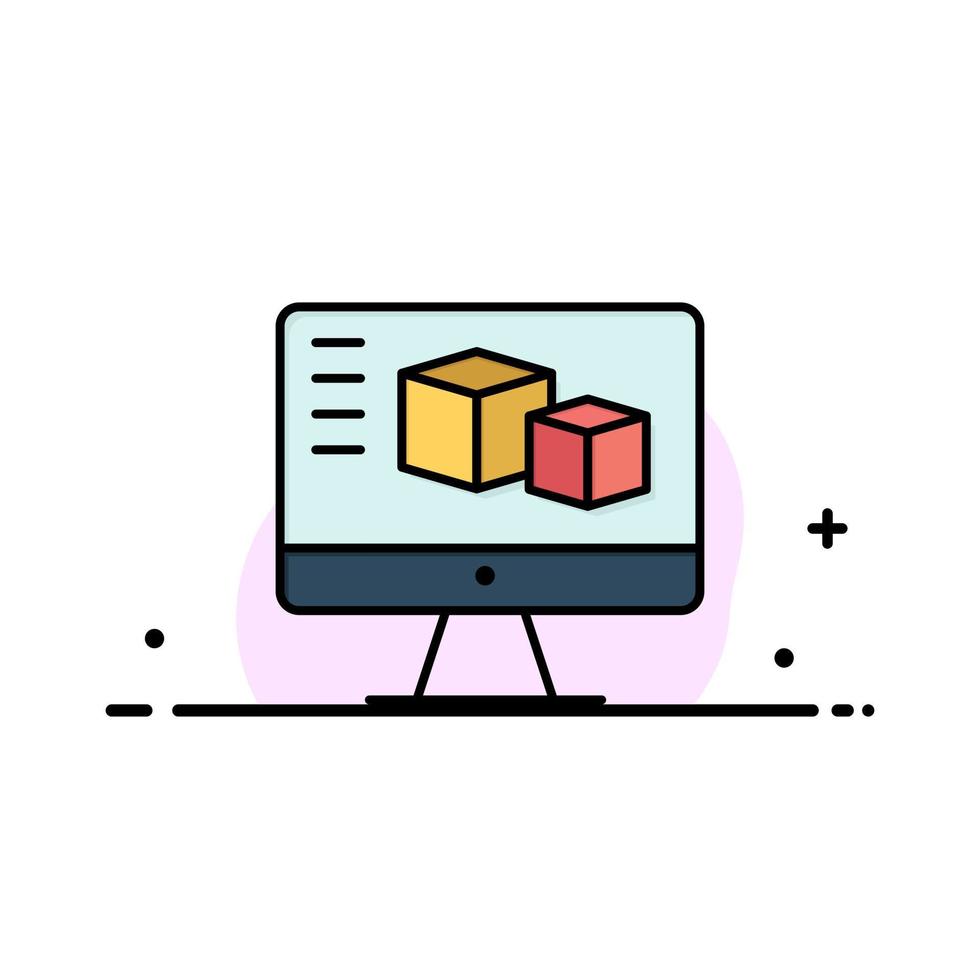 Computer Monitor Box Computing  Business Flat Line Filled Icon Vector Banner Template