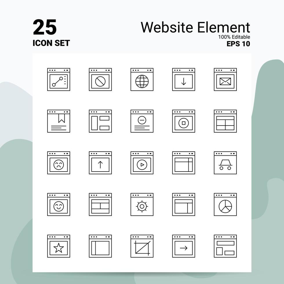 25 Website Element Icon Set 100 Editable EPS 10 Files Business Logo Concept Ideas Line icon design vector