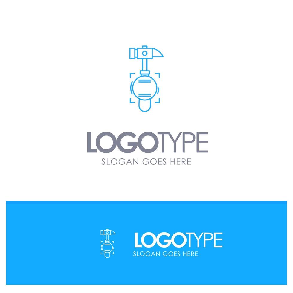 Hammer Crash Break Tool Blue outLine Logo with place for tagline vector