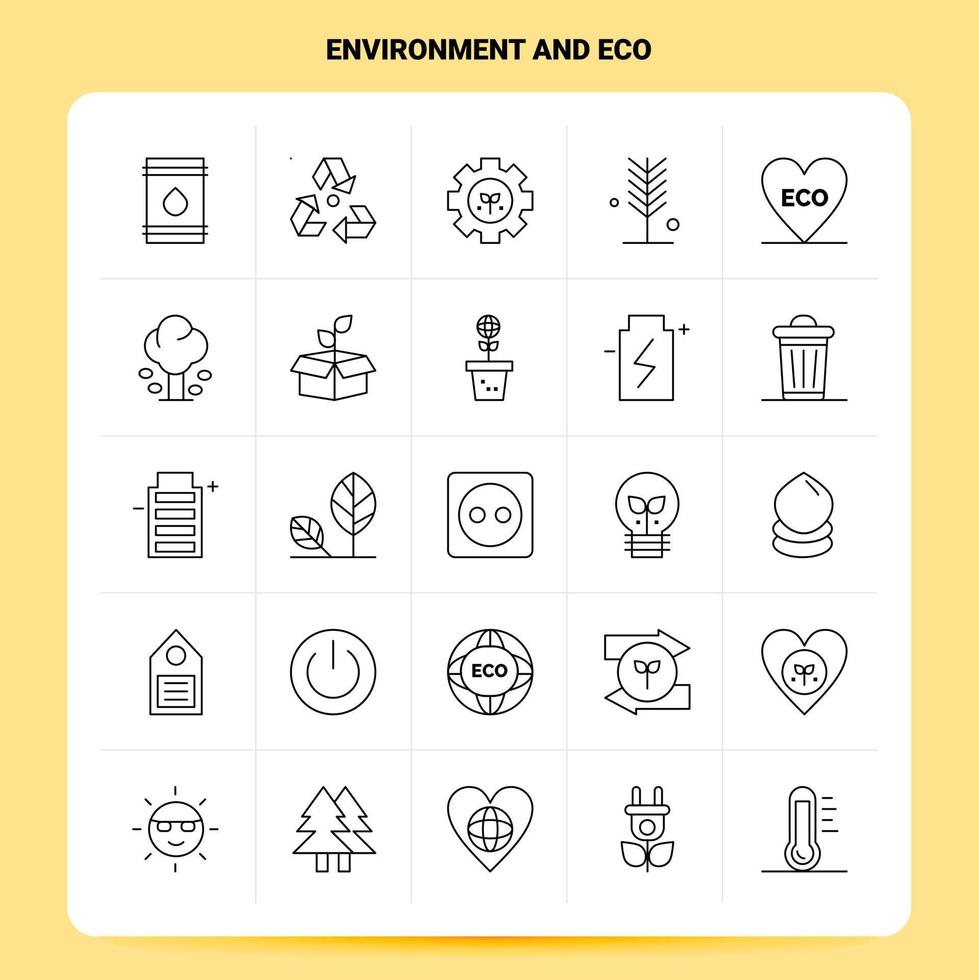OutLine 25 Environment And Eco Icon set Vector Line Style Design Black Icons Set Linear pictogram pack Web and Mobile Business ideas design Vector Illustration