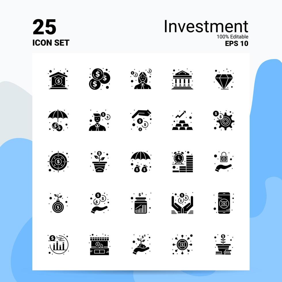 25 Investment Icon Set 100 Editable EPS 10 Files Business Logo Concept Ideas Solid Glyph icon design vector