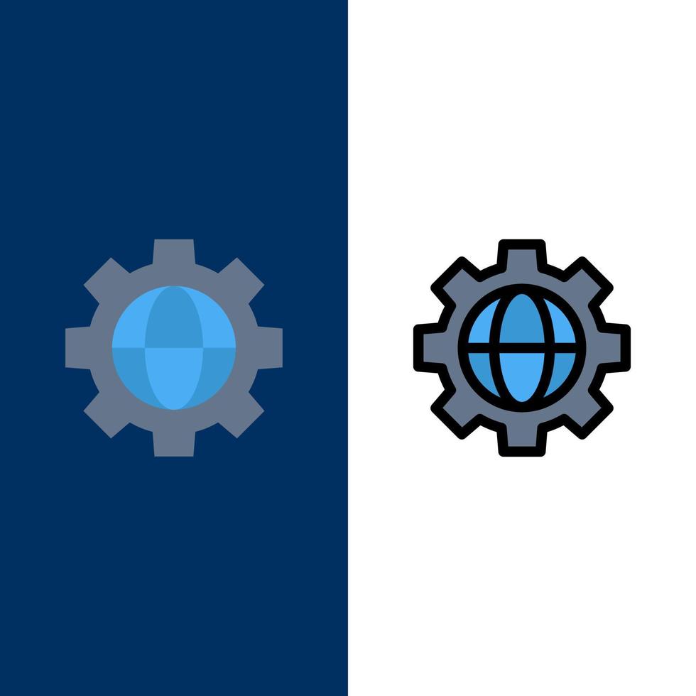 Gear Setting Globe  Icons Flat and Line Filled Icon Set Vector Blue Background