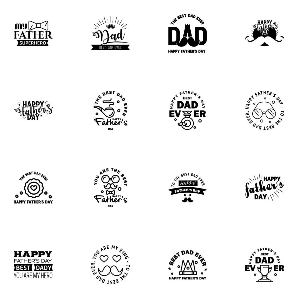 Happy fathers day greeting cards set 16 Black Vector typography lettering Usable for banners print You are the best dad text design Editable Vector Design Elements