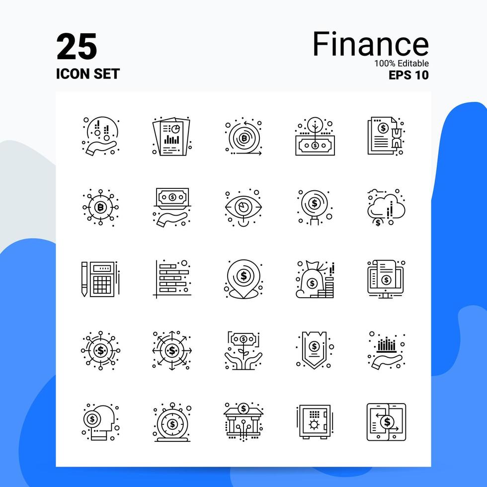 25 Finance Icon Set 100 Editable EPS 10 Files Business Logo Concept Ideas Line icon design vector