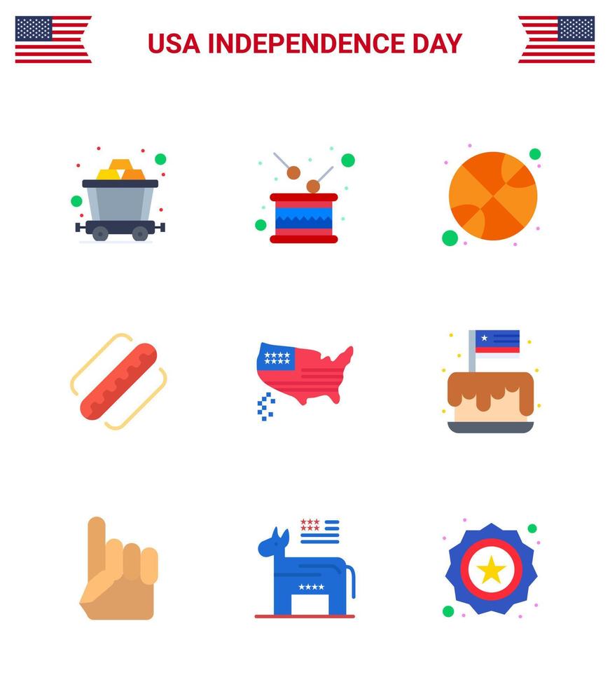 4 de julio estados unidos feliz día de la independencia icono símbolos grupo de 9 pisos modernos de estados del mapa baloncesto hotdog america editable día de estados unidos elementos de diseño vectorial vector