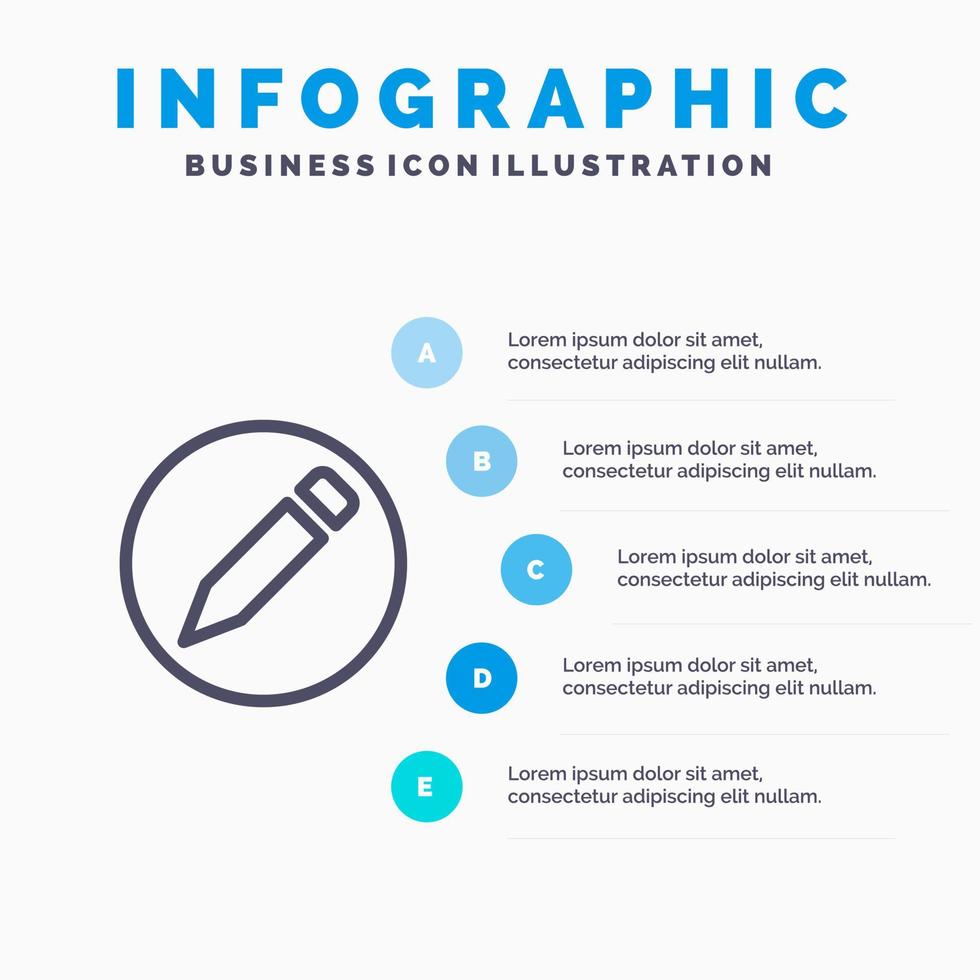 icono de línea de texto de lápiz básico con fondo de infografía de presentación de 5 pasos vector