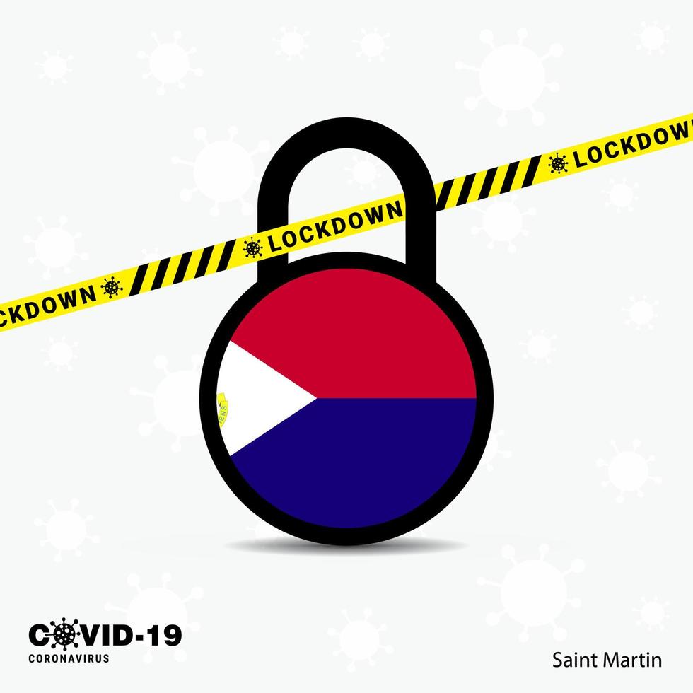 saintmartin lock down lock plantilla de conciencia de pandemia de coronavirus covid19 diseño de bloqueo vector