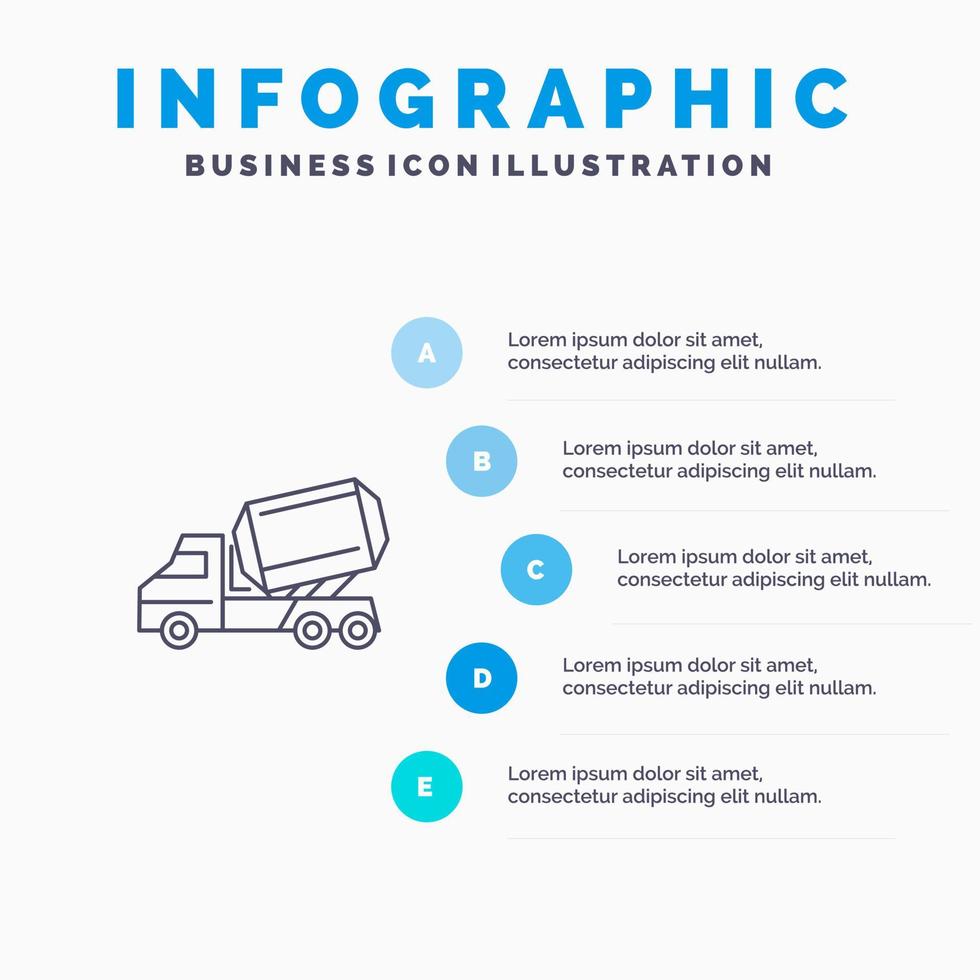 Truck Cement Construction Vehicle Roller Line icon with 5 steps presentation infographics Background vector
