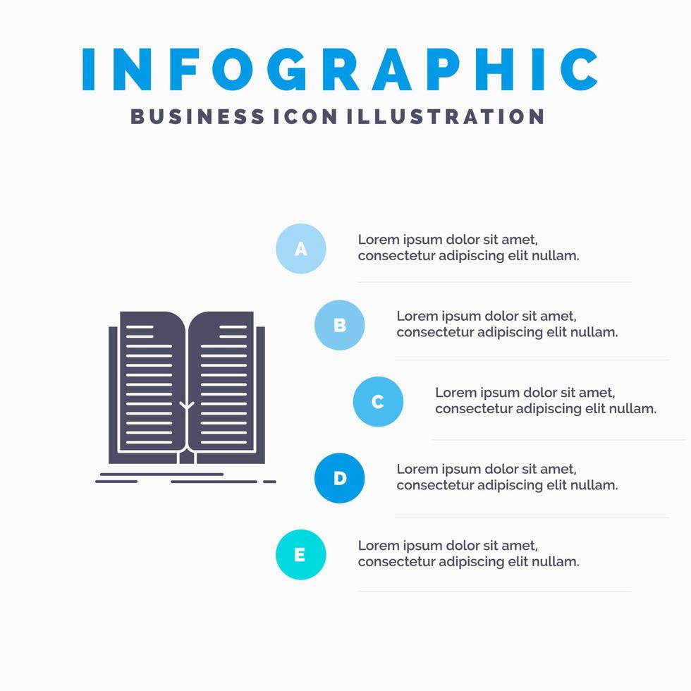 aplicación archivo transferencia libro sólido icono infografía 5 pasos presentación antecedentes vector