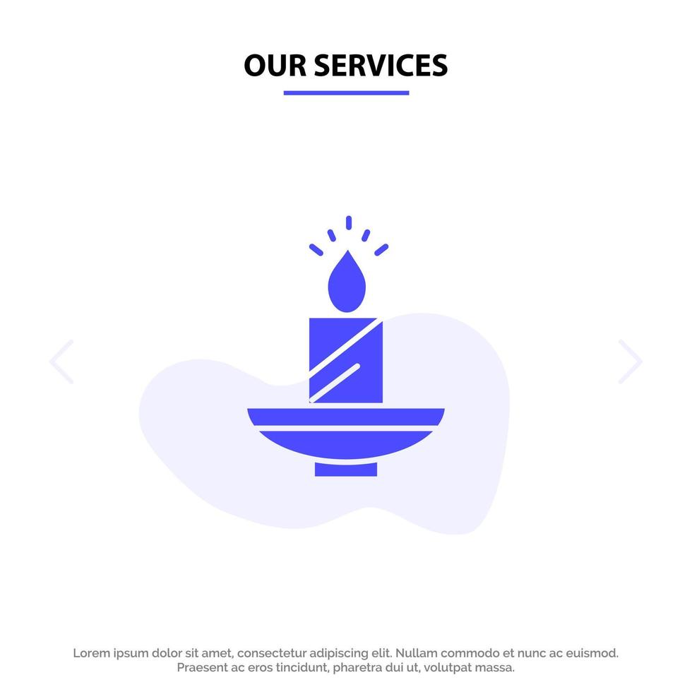 nuestros servicios vela navidad diwali pascua lámpara luz cera sólido glifo icono web tarjeta plantilla vector