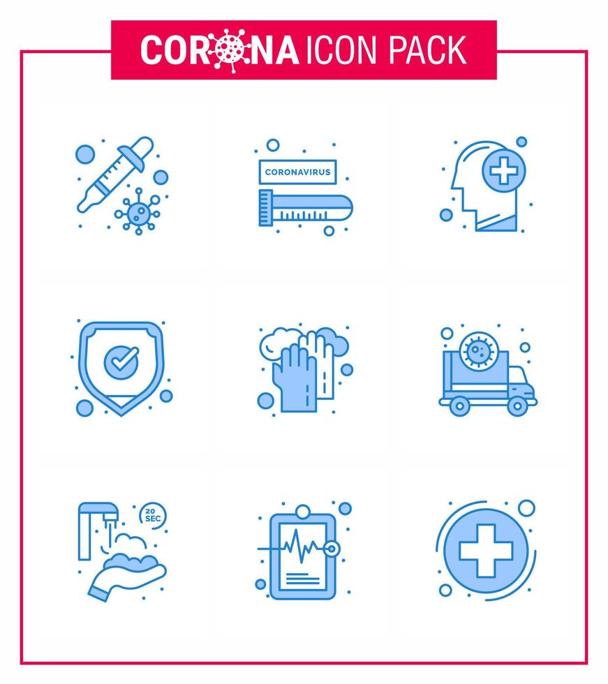 CORONAVIRUS 9 Blue Icon set on the theme of Corona epidemic contains icons such as hands shield brain safety medical viral coronavirus 2019nov disease Vector Design Elements