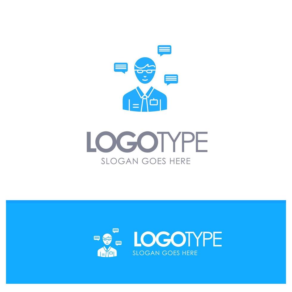Man Manager Sms Chat Popup Blue Solid Logo with place for tagline vector