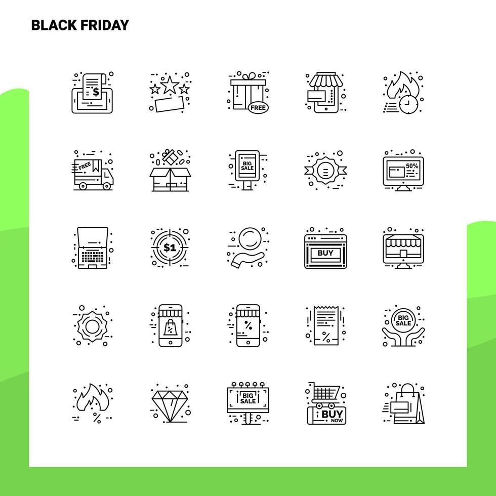 Set of Black Friday Line Icon set 25 Icons Vector Minimalism Style Design Black Icons Set Linear pictogram pack