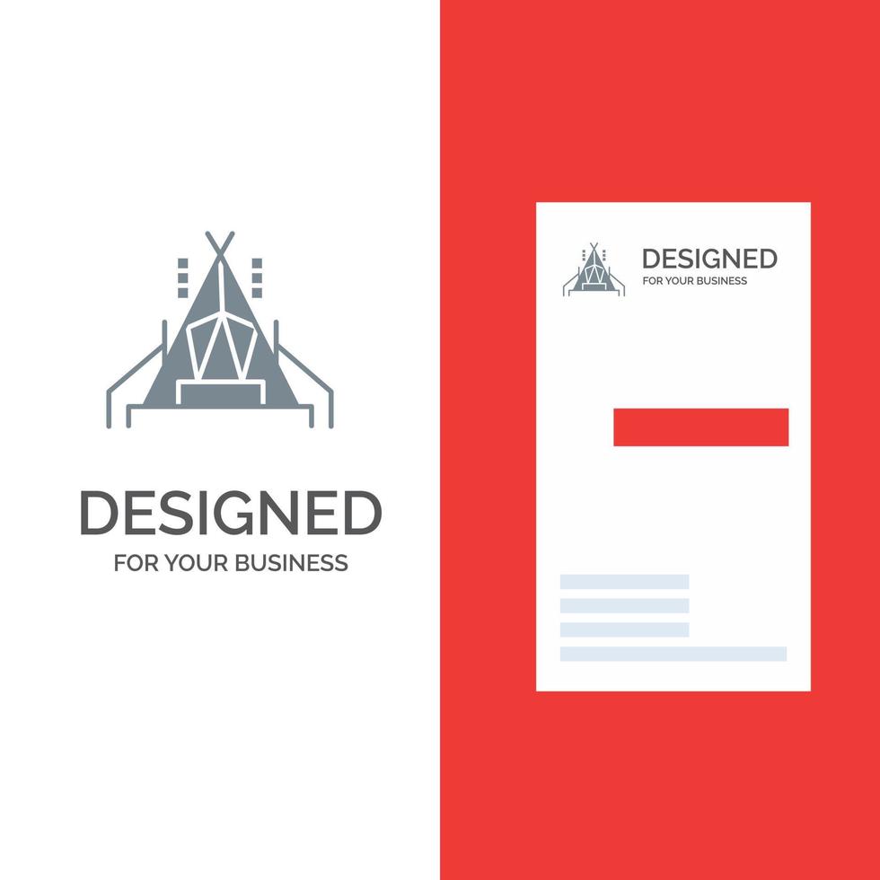 Camp Tent Camping Grey Logo Design and Business Card Template vector