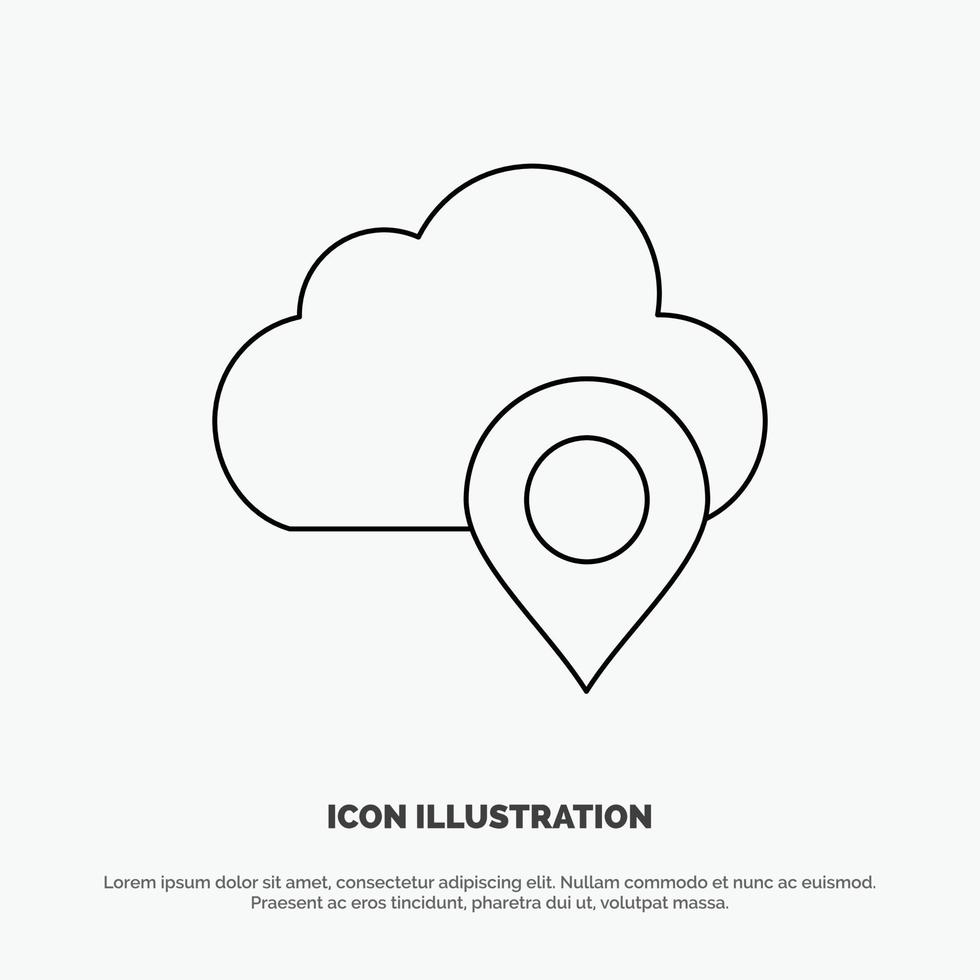 vector de icono de línea de marcador de pin de mapa de nubes