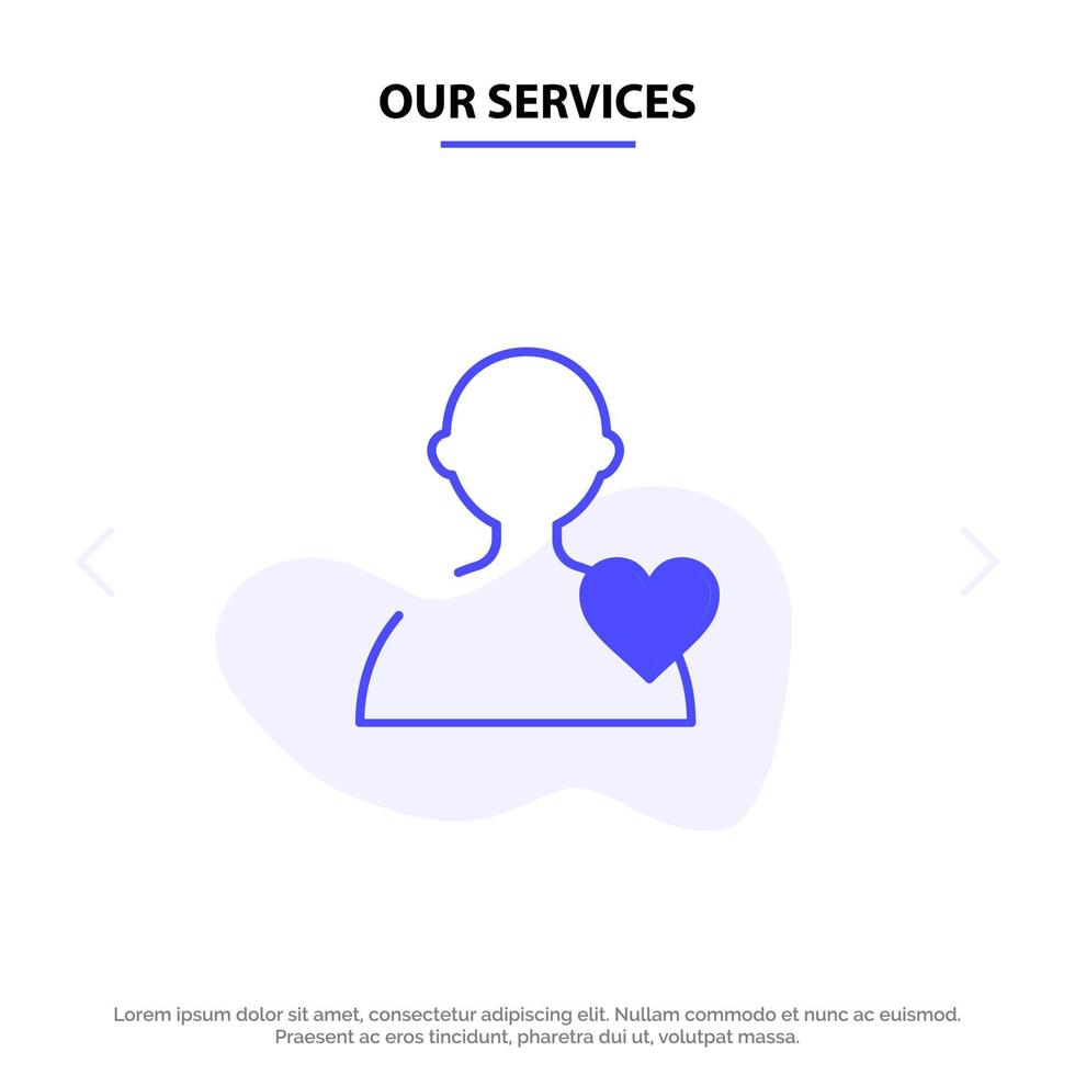 Our Services User Love Heart Solid Glyph Icon Web card Template vector