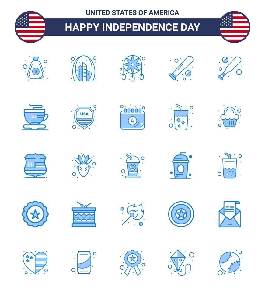 Pack of 25 creative USA Independence Day related Blues of usa bat usa baseball western Editable USA Day Vector Design Elements