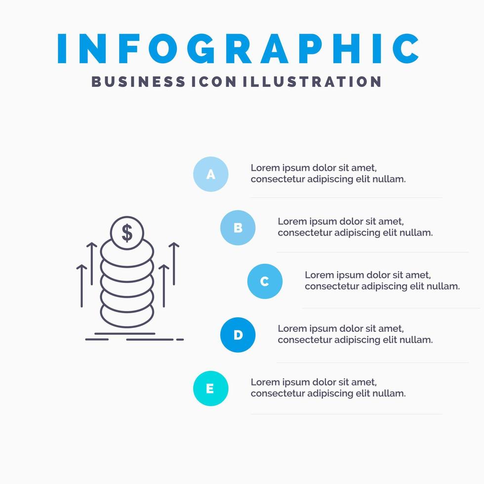 Money Bundle Transfer Coins Line icon with 5 steps presentation infographics Background vector