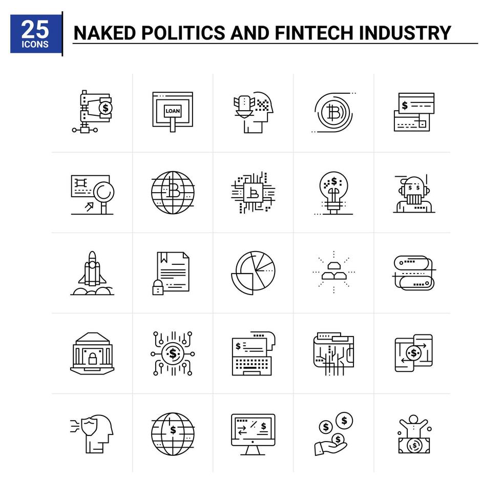 25 conjunto de iconos de la industria fintech y la política desnuda antecedentes vectoriales vector