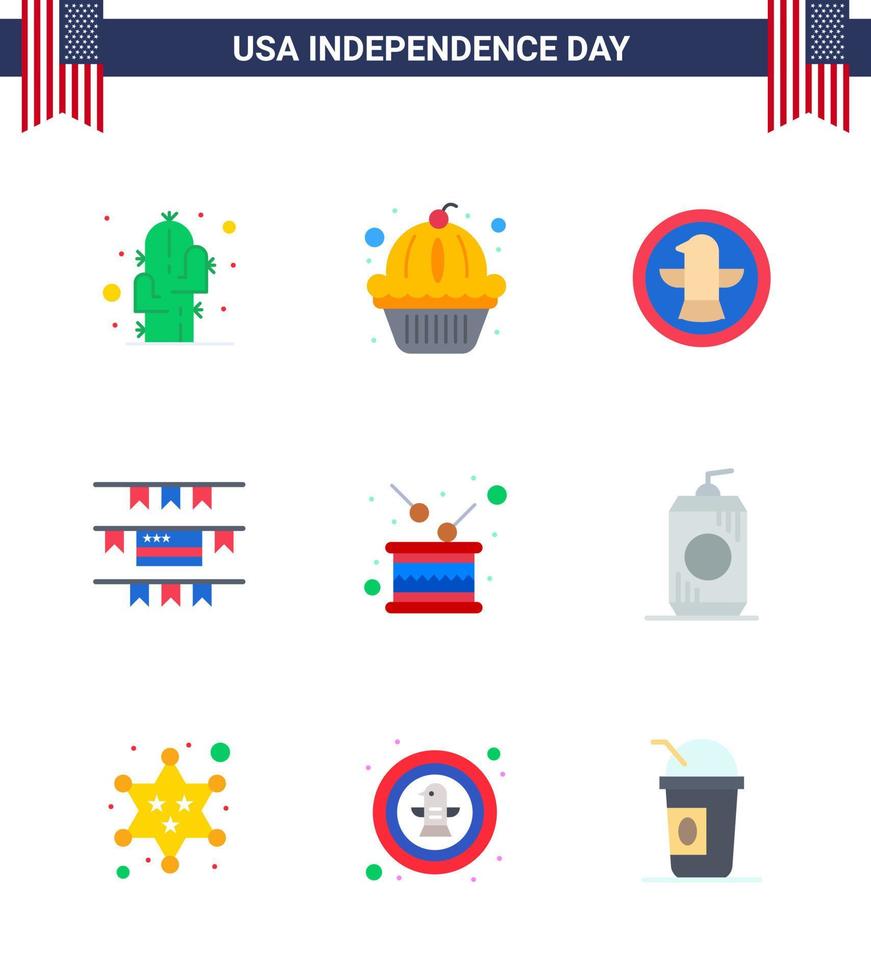 9 Creative USA Icons Modern Independence Signs and 4th July Symbols of holiday day american american buntings Editable USA Day Vector Design Elements