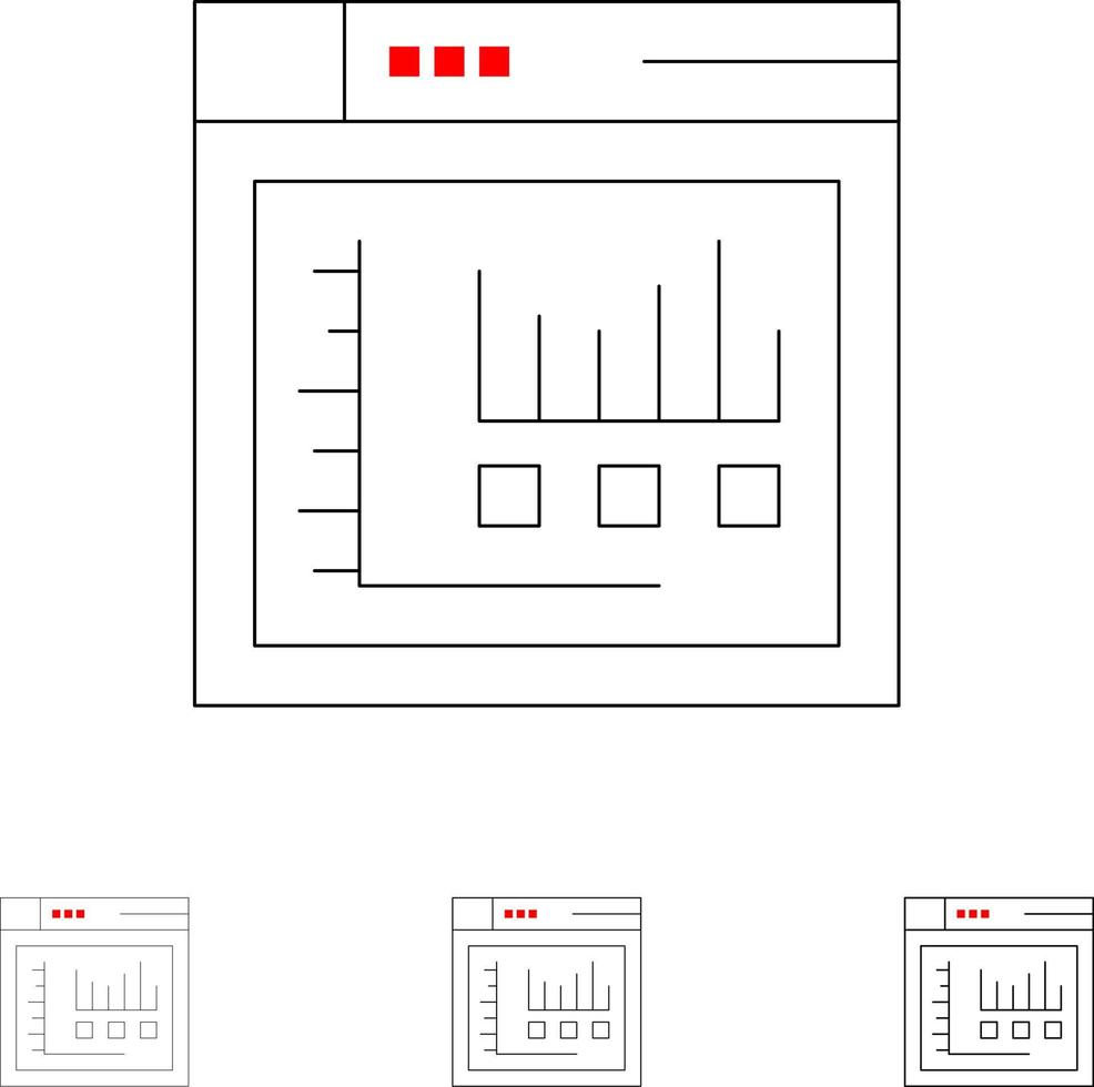 navegador internet web estático negrita y delgada línea negra conjunto de iconos vector