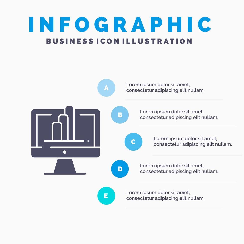 Computer Monitor Shirt Graph Solid Icon Infographics 5 Steps Presentation Background vector