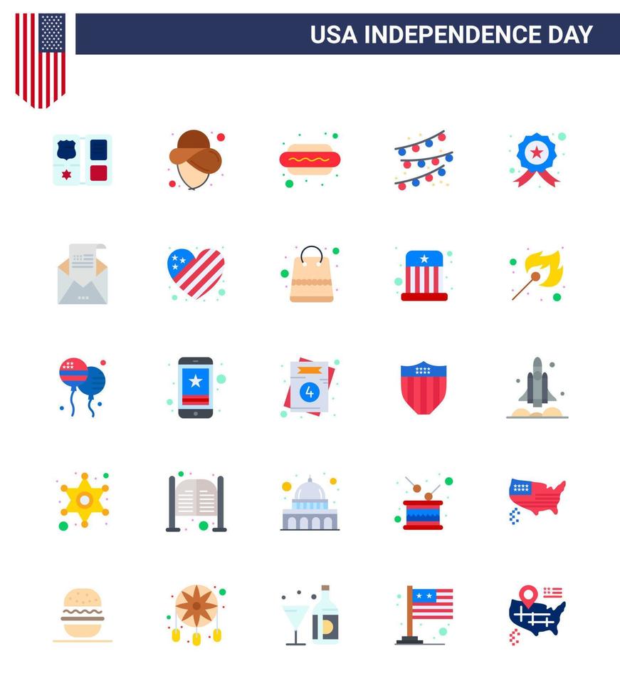 Modern Set of 25 Flats and symbols on USA Independence Day such as police investigating dog badge party decoration Editable USA Day Vector Design Elements