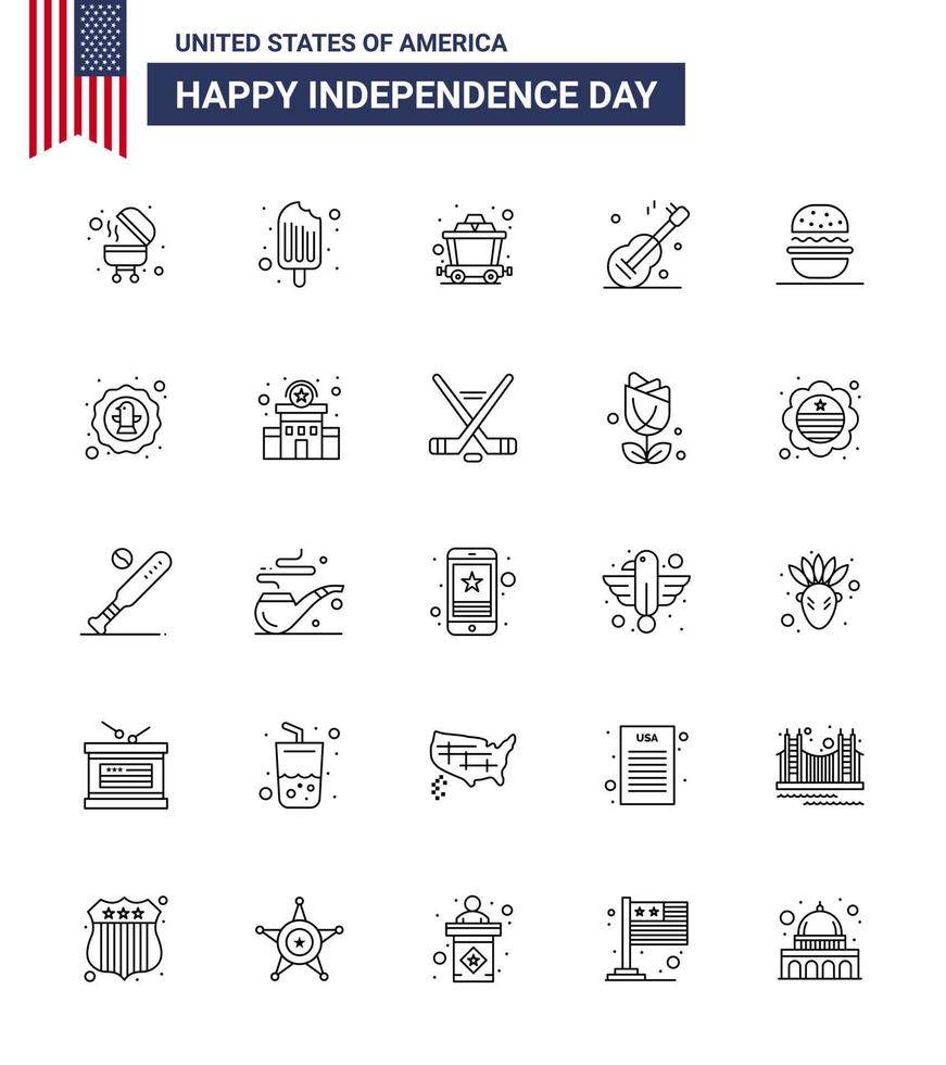 feliz día de la independencia usa paquete de 25 líneas creativas de usa eat mine burger usa editable usa day elementos de diseño vectorial vector