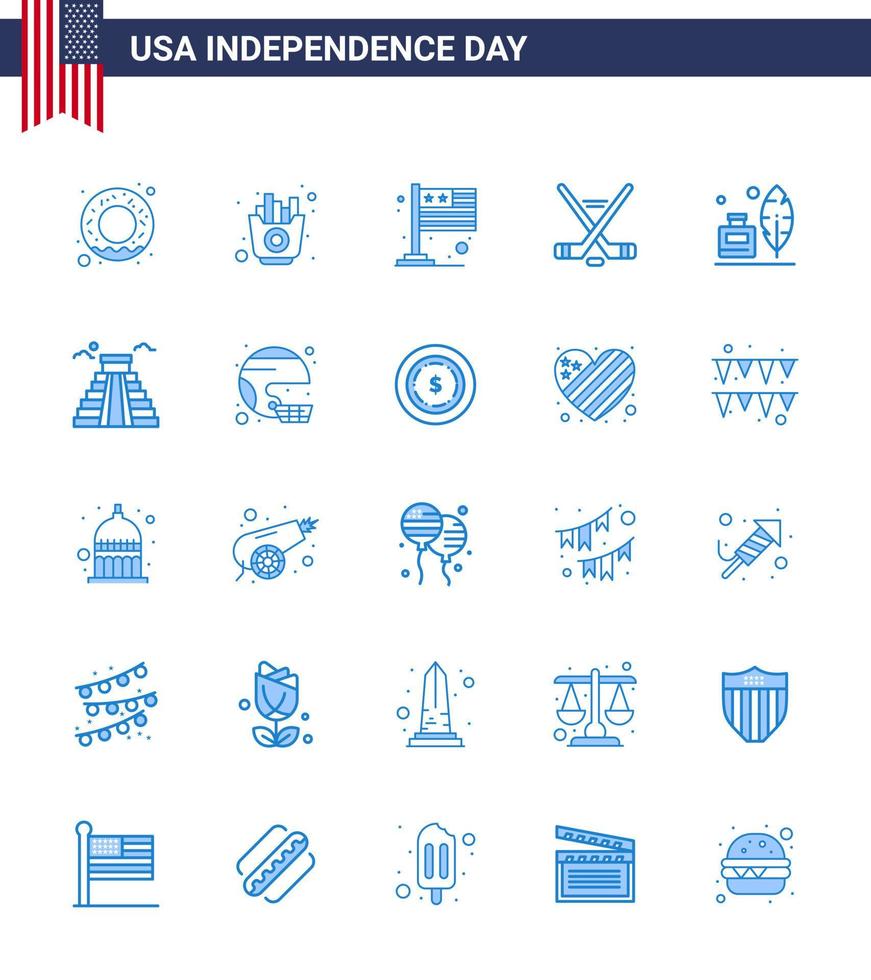 25 USA Blue Pack of Independence Day Signs and Symbols of ink bottle adobe flag american ice sport Editable USA Day Vector Design Elements