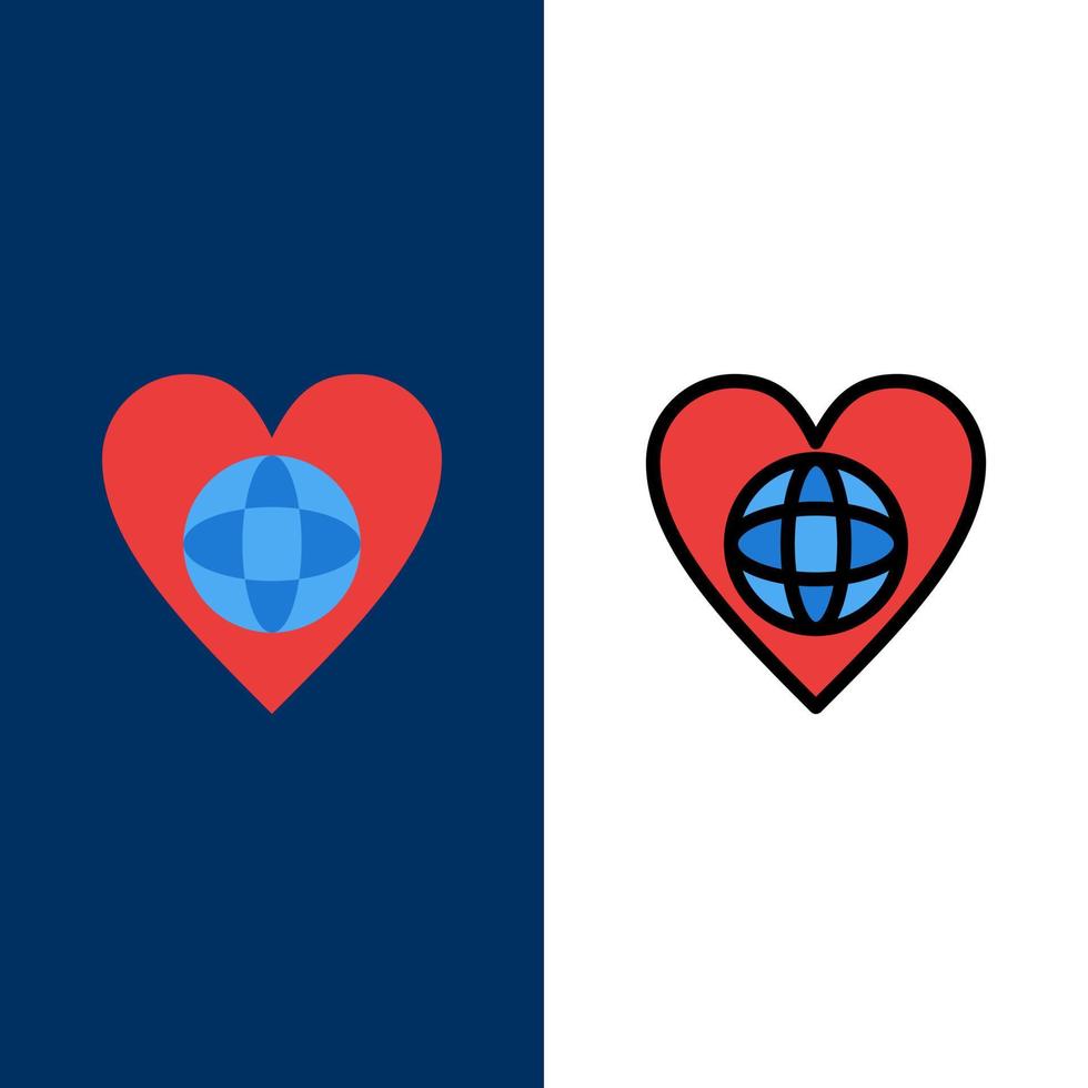 Ecology Environment World Heart Like  Icons Flat and Line Filled Icon Set Vector Blue Background