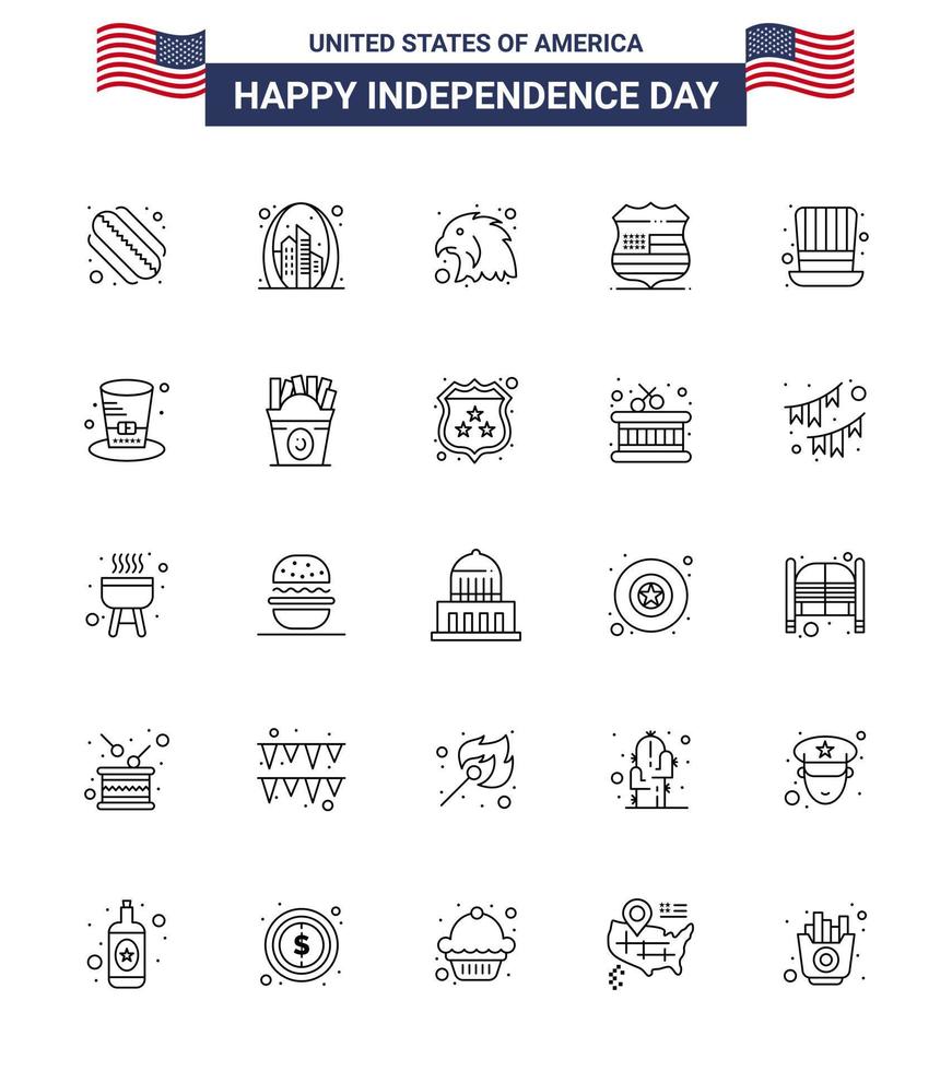 paquete de 25 líneas creativas relacionadas con el día de la independencia de estados unidos del día de los presidentes signo de seguridad animal editable elementos de diseño vectorial del día de estados unidos vector