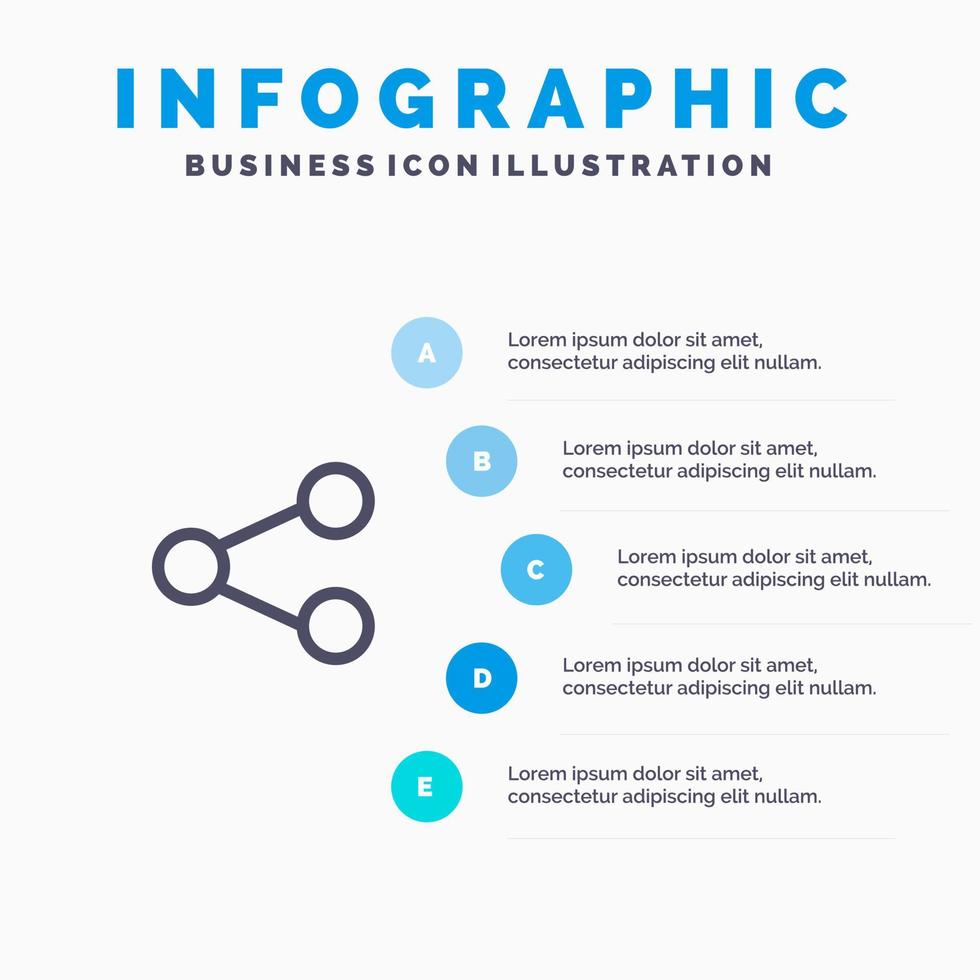 icono de línea de intercambio social de medios compartidos con fondo de infografía de presentación de 5 pasos vector