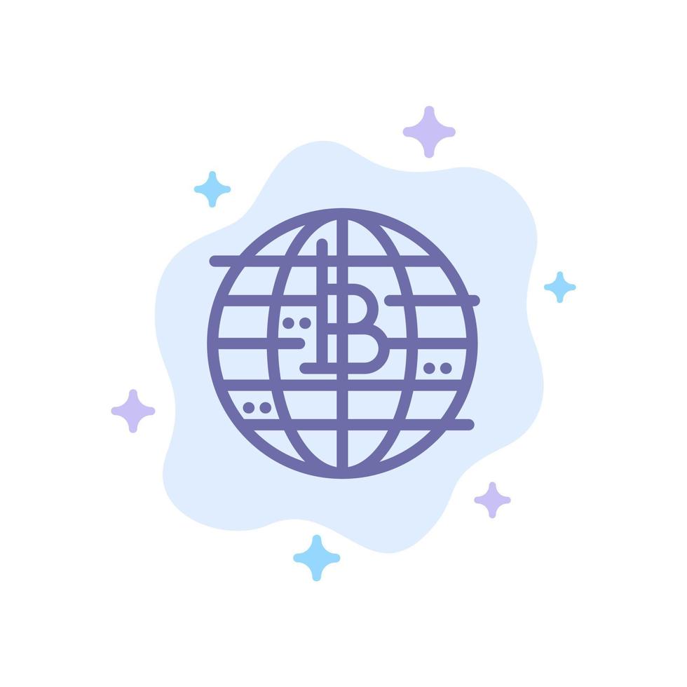 dinero futuro cadena de bloques de bitcoin moneda criptográfica icono azul descentralizado en el fondo abstracto de la nube vector