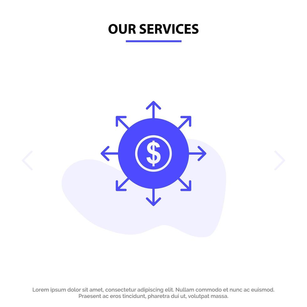 Our Services Budget Banking List Cash Solid Glyph Icon Web card Template vector