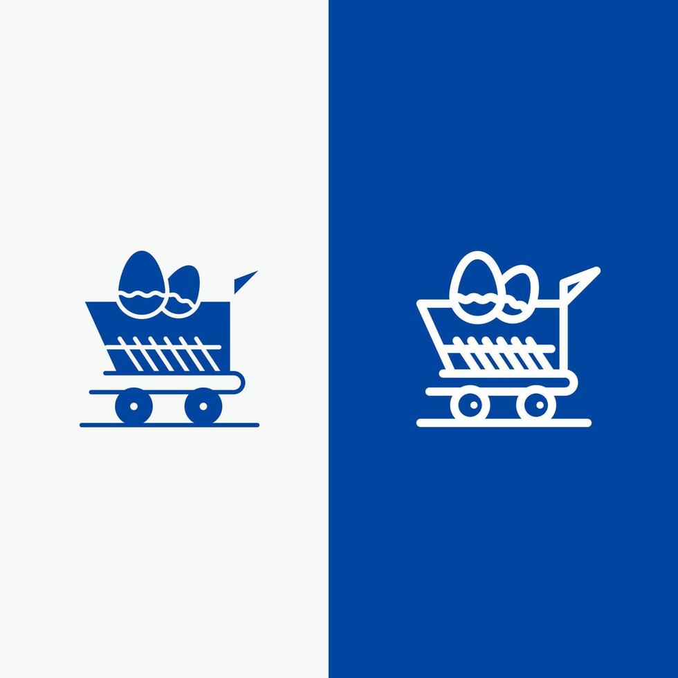 carrito carro pascua línea de compras y glifo icono sólido línea de bandera azul y glifo icono sólido bandera azul vector