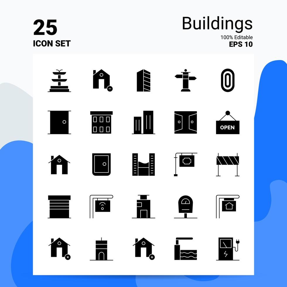 25 conjunto de iconos de edificios 100 archivos editables eps 10 ideas de concepto de logotipo de empresa diseño de icono de glifo sólido vector