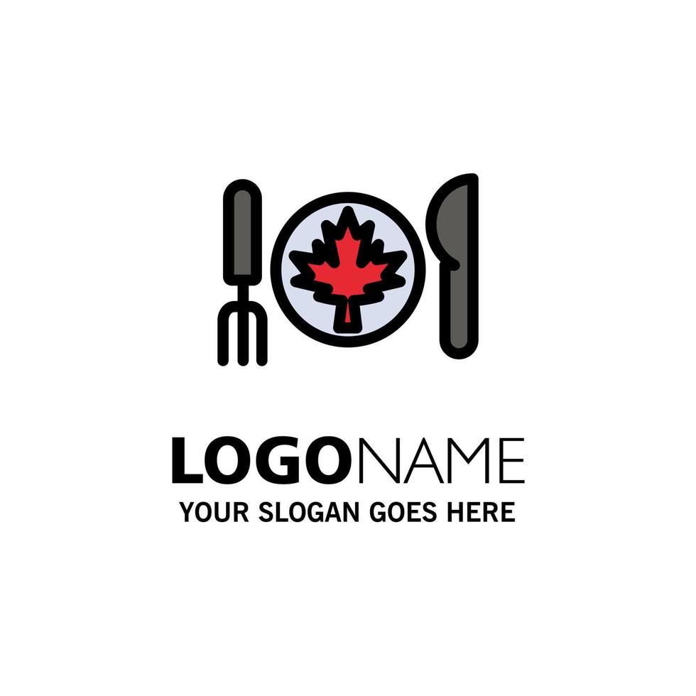 Dinner Autumn Canada Leaf Business Logo Template Flat Color vector