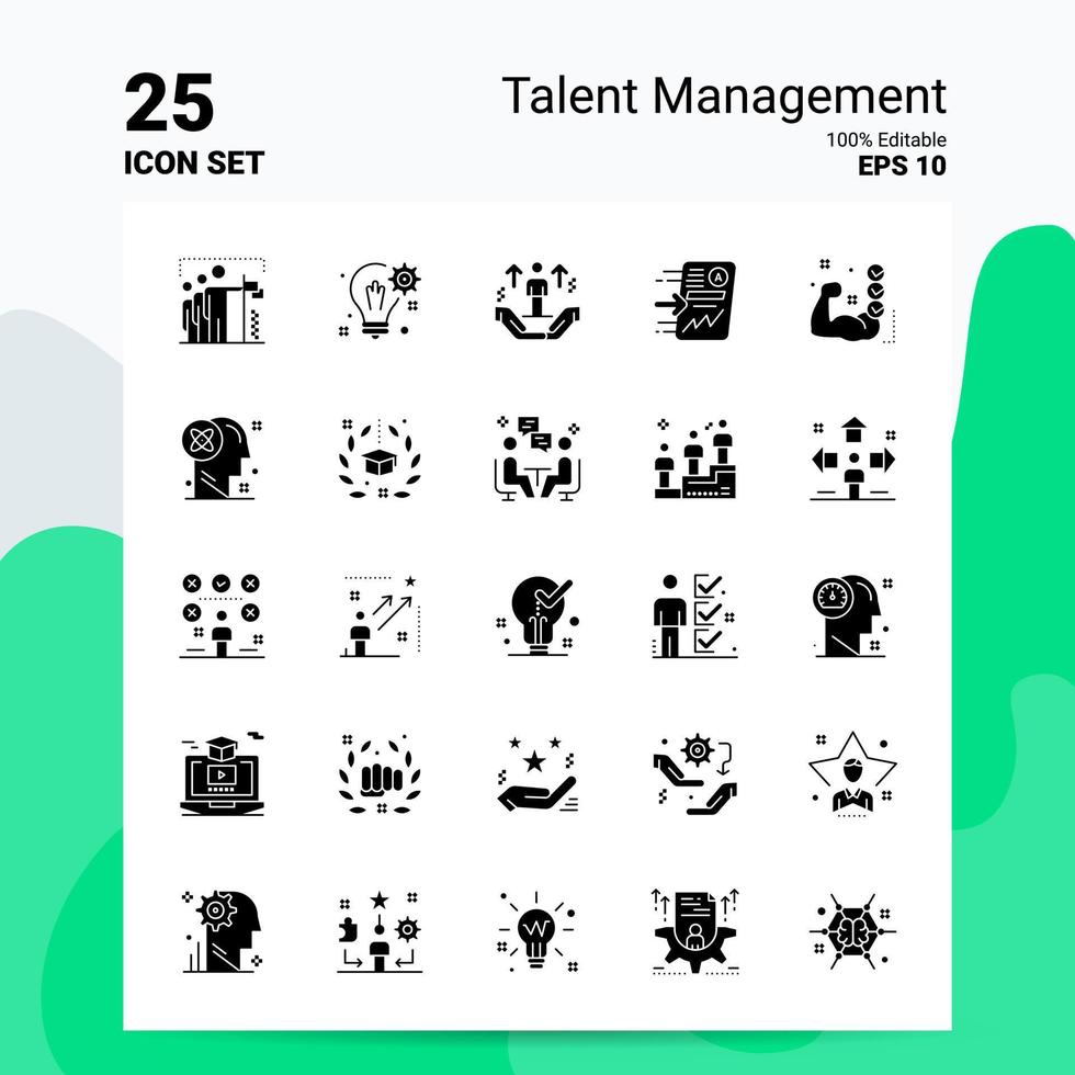 25 conjunto de iconos de gestión de talento 100 archivos editables eps 10 ideas de concepto de logotipo de empresa diseño de icono de glifo sólido vector