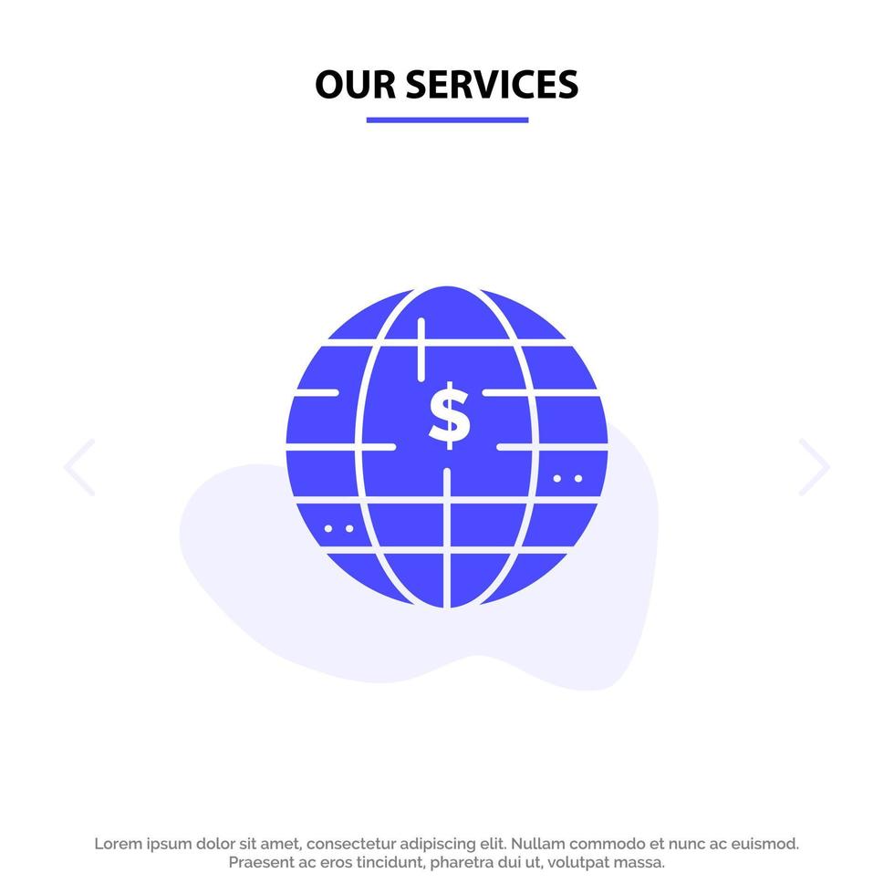 Our Services Future Of Money Bitcoin Block chain Crypto currency Decentralized Solid Glyph Icon Web card Template vector