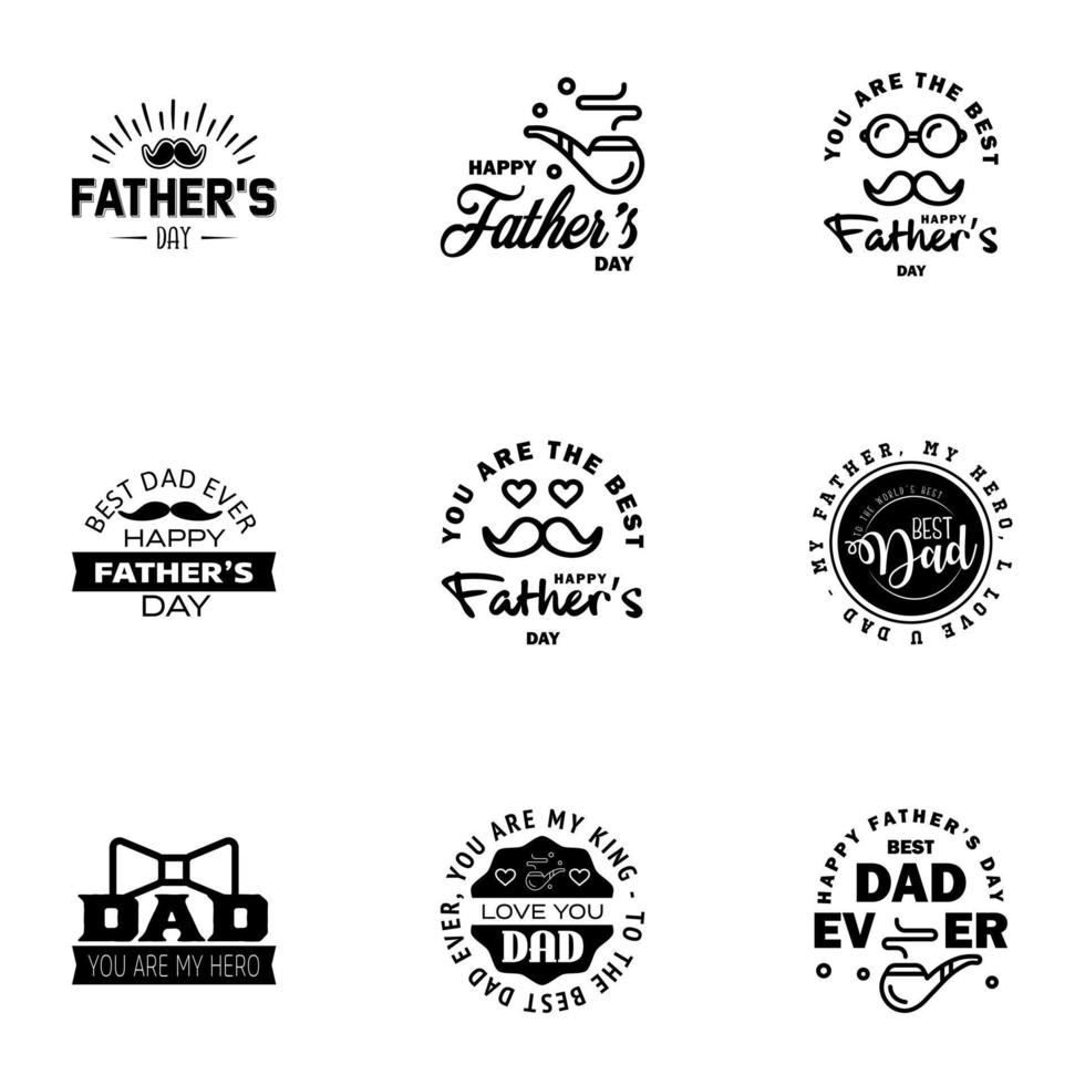 Happy fathers day 9 Black Typography Fathers day background design Fathers day greeting card Editable Vector Design Elements