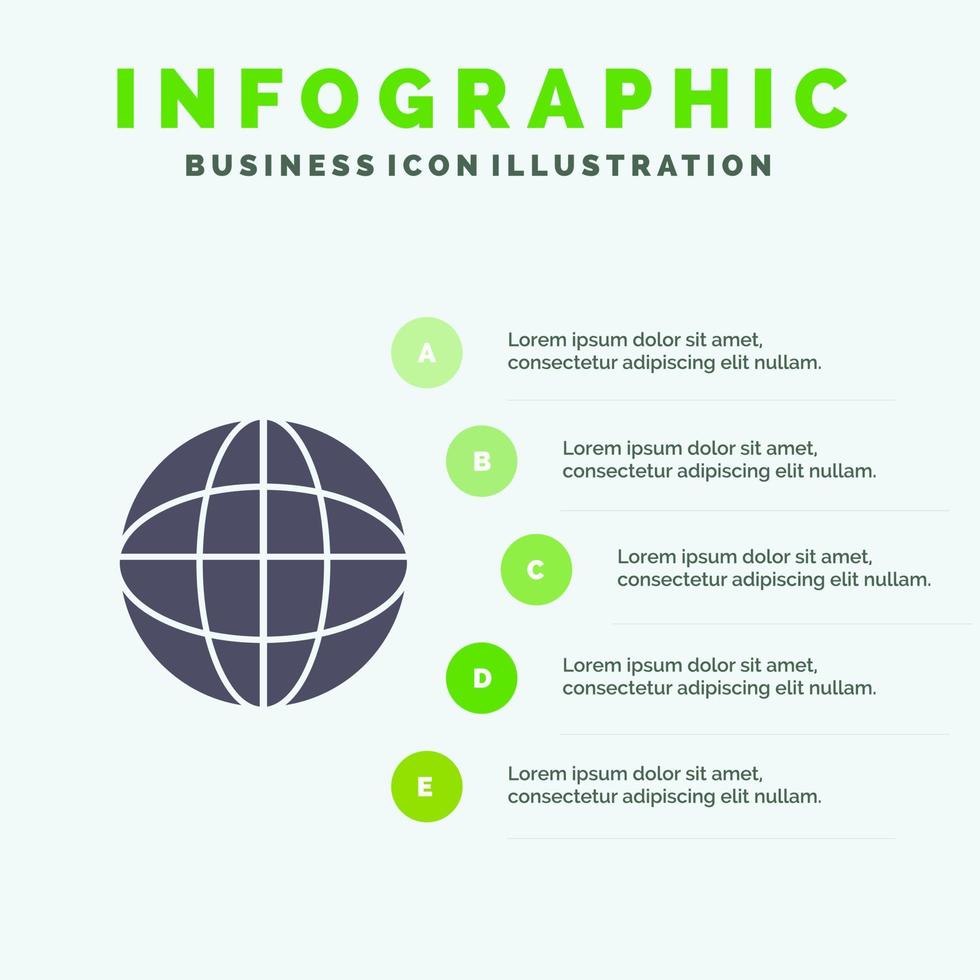 ubicación global internet mundo sólido icono infografía 5 pasos presentación fondo vector