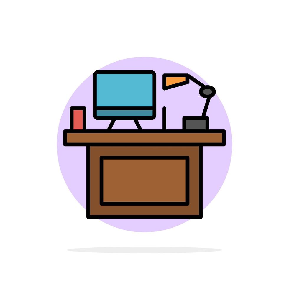 computadora escritorio escritorio monitor oficina lugar mesa círculo abstracto fondo color plano icono vector