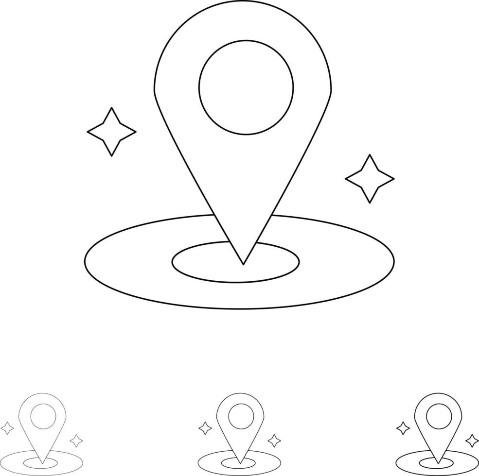 Location Navigation Place Bold and thin black line icon set vector