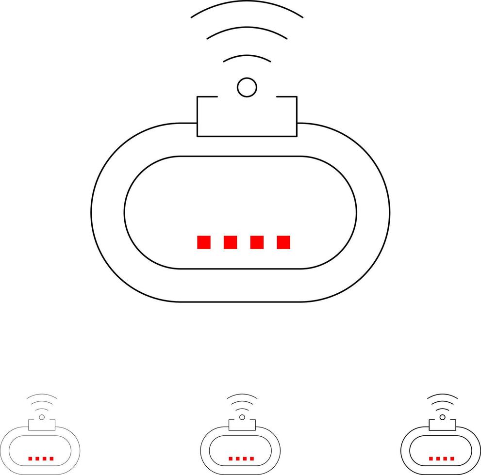 conjunto de iconos de línea negra fina y audaz de señal wifi de seguridad del dispositivo vector