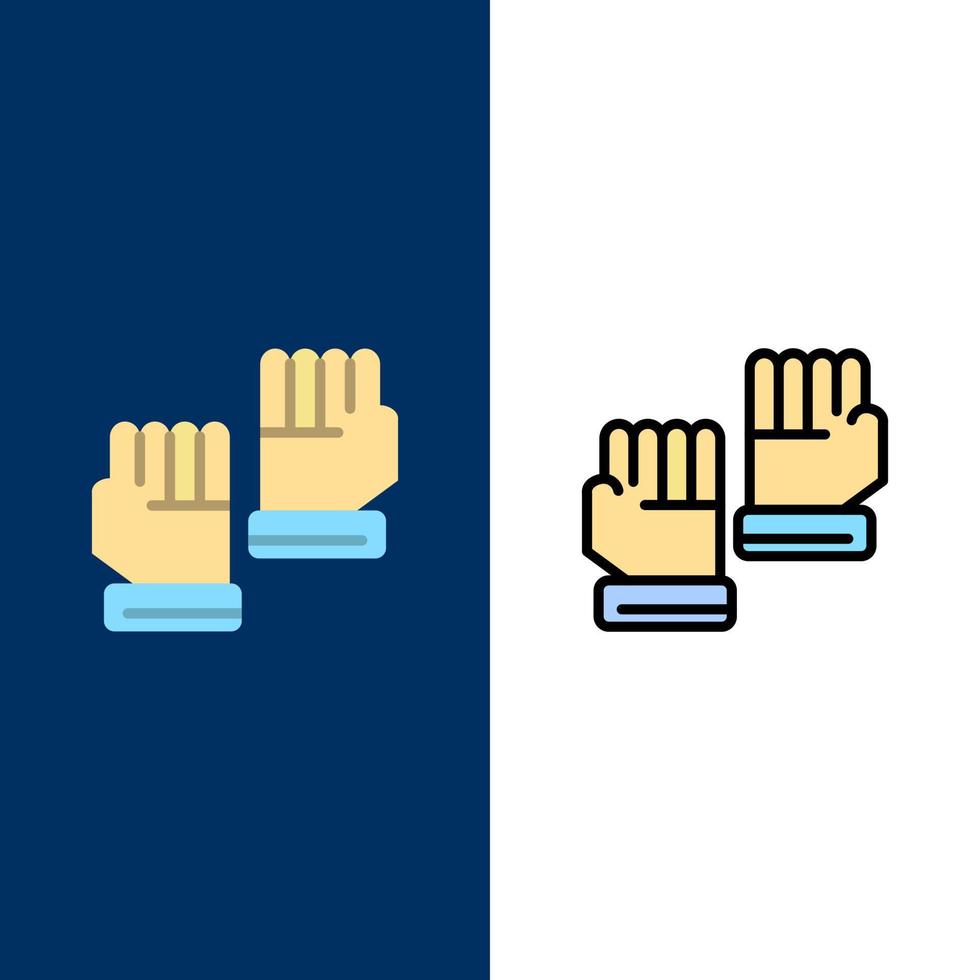guante guantes portero deporte iconos planos y llenos de línea conjunto de iconos vector fondo azul